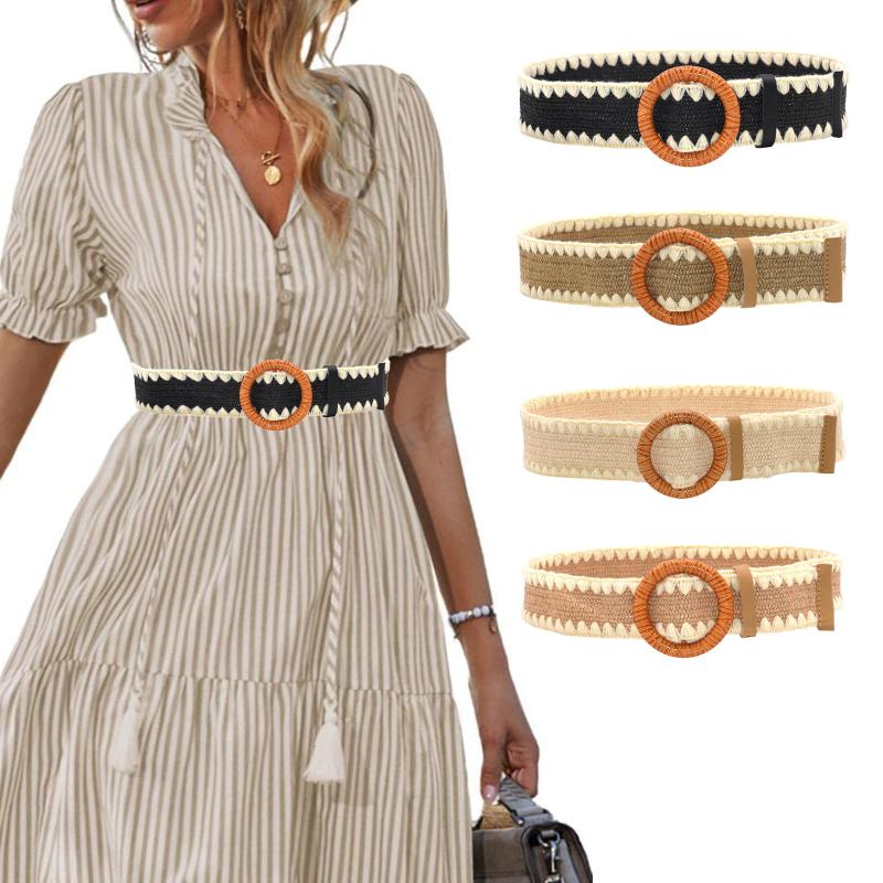 Belts Vintage Braided Waist Belt Summer Female Patchwork Weave Round Wooden Smooth Buckle Fake Straw Wide BeltsBelts, Beige
Belts Vintage Braided Waist Belt Summer Female Patchwork Weave Round Wooden Smooth Buckle Fake Straw Wide BeltsBelts, Beige