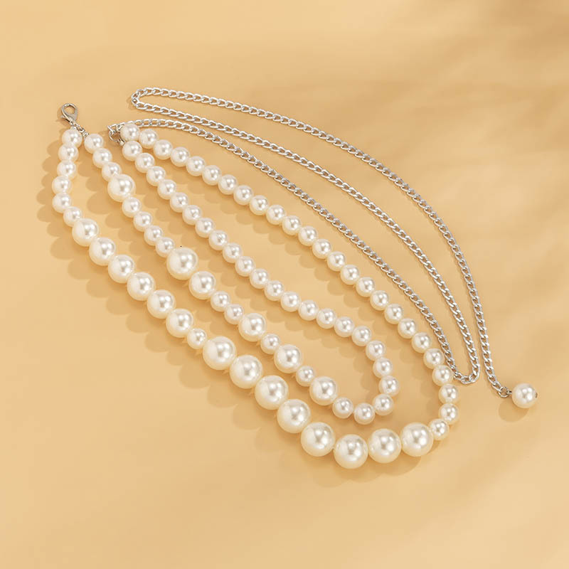 Waist Chain Belts Sexy Geometric Pearl Waist Chain For Women Double Layer Beads Chain Belt Streetwear Summer Fashion Body Jewelry 230228