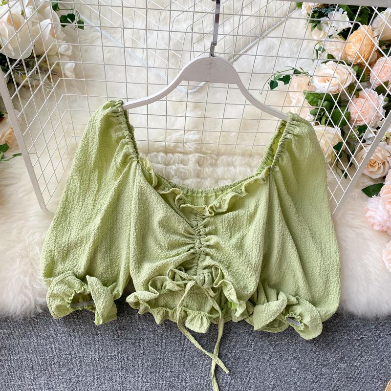 Women's Blouses & Shirts Women Short Design Chiffon Tops Sleeve Summer Puff Ruffles Blouse Drawstring Female Fashion, Black tops
Women's Blouses & Shirts Women Short Design Chiffon Tops Sleeve Summer Puff Ruffles Blouse Drawstring Female Fashion, Black tops