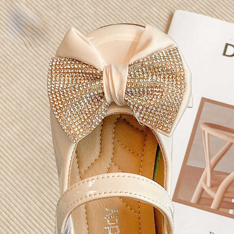 Girls Rhinestone Bow Small Leather Summer 2022 New Student Campus Princess Shoes Children Bowtie Sandals Shoe 0202 z2507088N4L