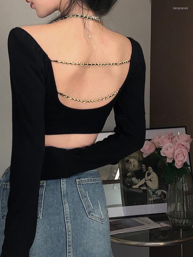 Women's T Shirts Black Y2k Crop Tops Women Backless Casual Long Sleeve Tees Pure Color T-shirts Office Lady Korean Knitted Bloused Female
Women's T Shirts Black Y2k Crop Tops Women Backless Casual Long Sleeve Tees Pure Color T-shirts Office Lady Korean Knitted Bloused Female
