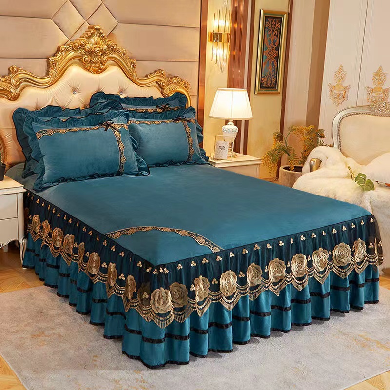 Luxury Bedspread on Bed Skirt The Bed Wedding Bed Sheet Lace Bed Cover Blanket Fabric King Queen Size Bed Skirt Velvet with Pillowcases, Purple
Luxury Bedspread on Bed Skirt The Bed Wedding Bed Sheet Lace Bed Cover Blanket Fabric King Queen Size Bed Skirt Velvet with Pillowcases, Purple
