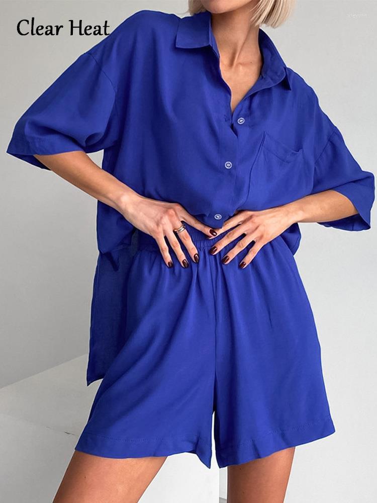Women' Tracksuits Solid Home Wear Women Shorts Suits Half Sleeve Shirt Elastic Waist Two Piece Set Spring Female Fashion Casual Outfits, Blue
Women' Tracksuits Solid Home Wear Women Shorts Suits Half Sleeve Shirt Elastic Waist Two Piece Set Spring Female Fashion Casual Outfits, Blue