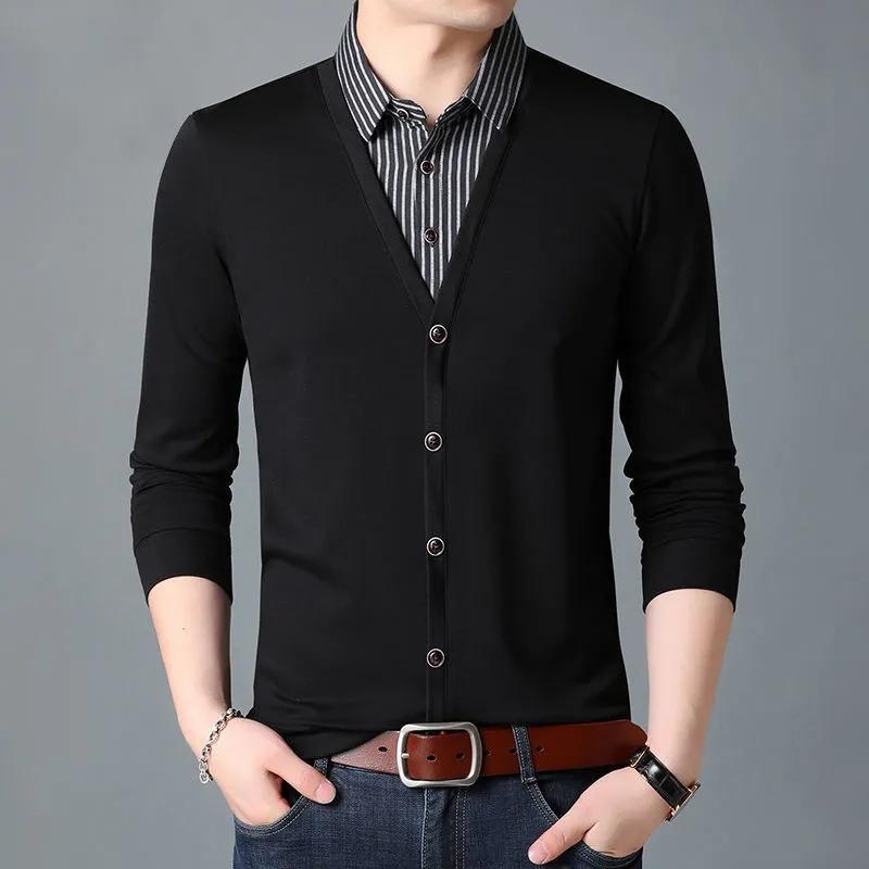 Men's T Shirts Men T-Shirt Patchwork Fake Two Long Sleeve Tops Cotton Turn-Down Collar Male Camisetas Oversized Casual Tees Autumn Clothing, Black 02
Men's T Shirts Men T-Shirt Patchwork Fake Two Long Sleeve Tops Cotton Turn-Down Collar Male Camisetas Oversized Casual Tees Autumn Clothing, Black 02