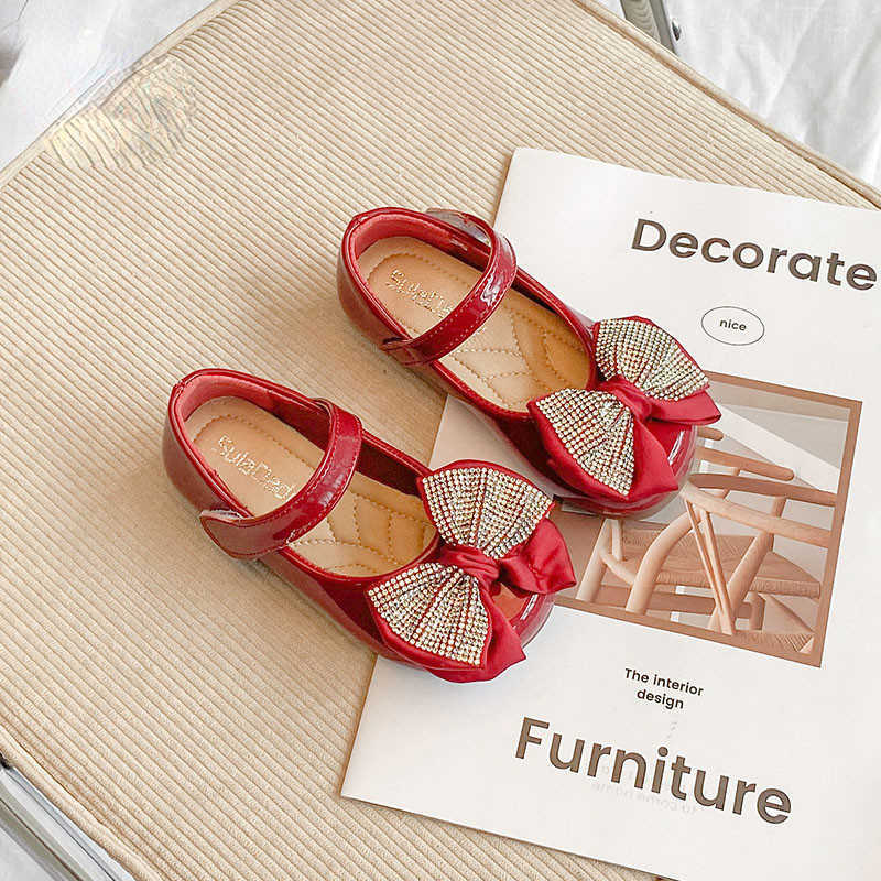 Girls Rhinestone Bow Small Leather Summer 2022 New Student Campus Princess Shoes Children Bowtie Sandals Shoe 0202 z2507088N4L