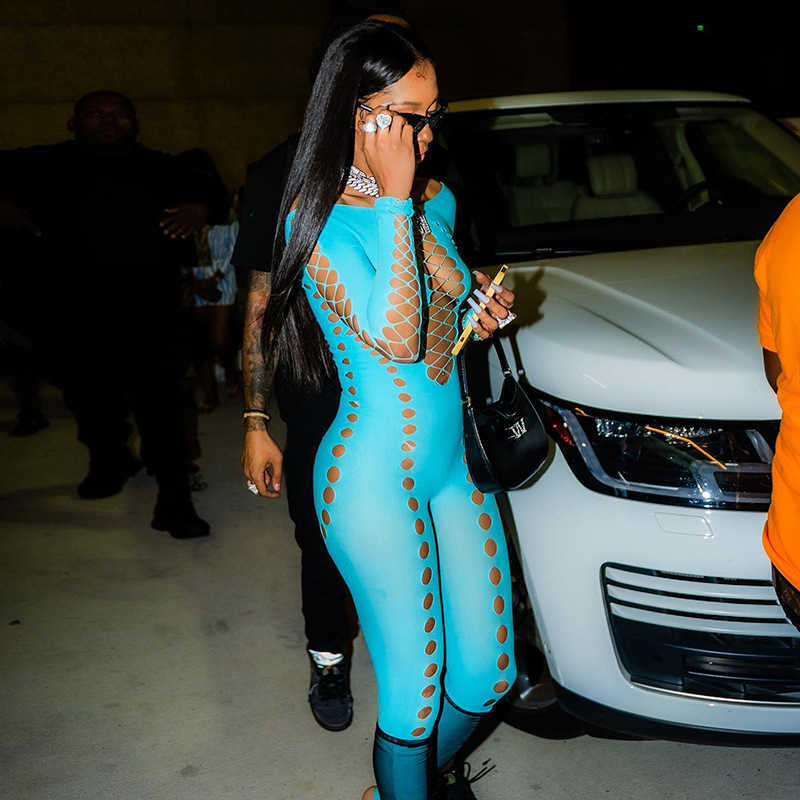 Women's 2023 New jumpsuits amp rompers Fashion Sexy Hollow out Perspective One Shoulder Long Sleeve One Piece Pants for Women