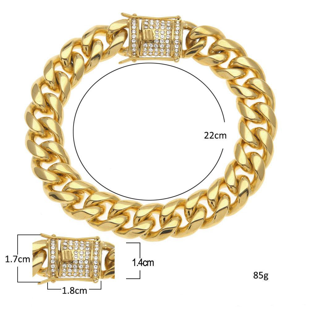 Stainless Steel Bracelets Necklace 24K Solid Gold Electroplate Casting Clasp W/Diamond Cuban Link Necklace & Bracelet For Men Curb Chains Jewelry Set 
