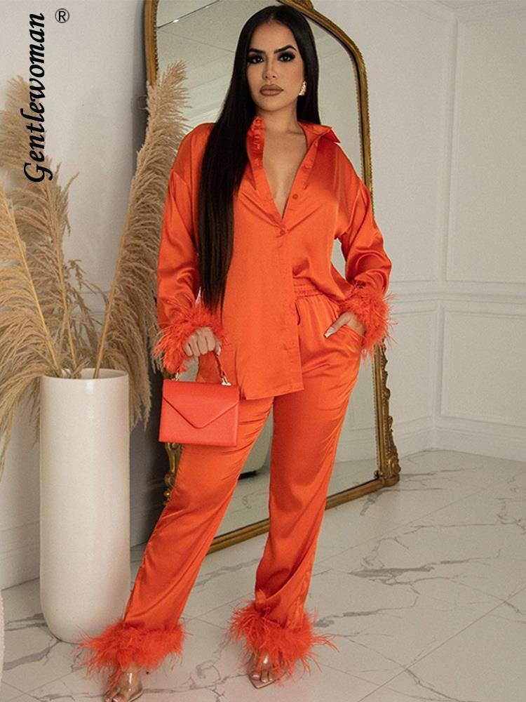 Women' Two Piece Pants Women Feather Splice Suit Casual Solid Shirt Drawstring Straight Slacks Long Sleeves Fashion 2 Sets Fall Outfits 230202, Orange
Women' Two Piece Pants Women Feather Splice Suit Casual Solid Shirt Drawstring Straight Slacks Long Sleeves Fashion 2 Sets Fall Outfits 230202, Orange