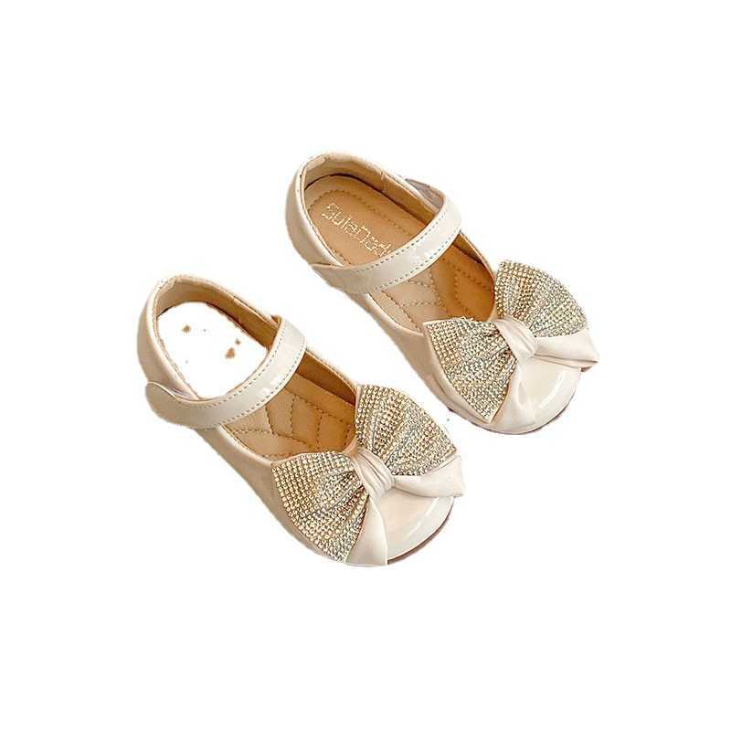 Girls Rhinestone Bow Small Leather Summer 2022 New Student Campus Princess Shoes Children Bowtie Sandals Shoe 0202 z2507088N4L