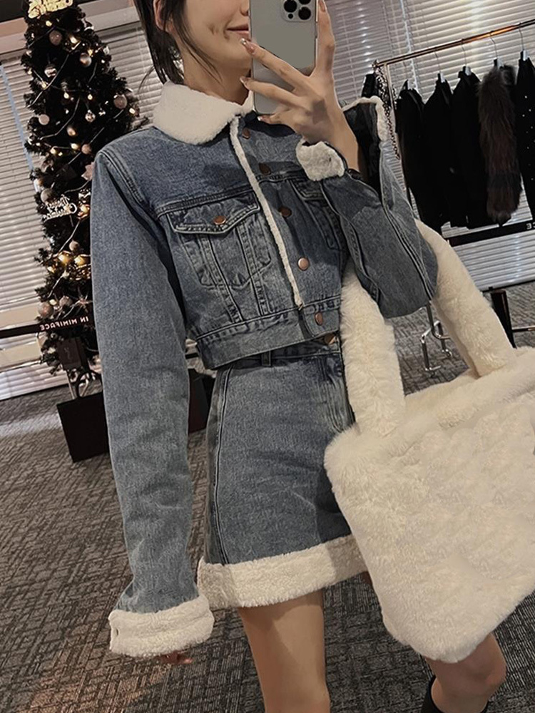 Two Piece Dress Xgoth Autumn Winter Denim Skirt Suits Imitation Lamb Jeans Coat Women High Sense Street Sweet Cool Set 230202
Two Piece Dress Xgoth Autumn Winter Denim Skirt Suits Imitation Lamb Jeans Coat Women High Sense Street Sweet Cool Set 230202