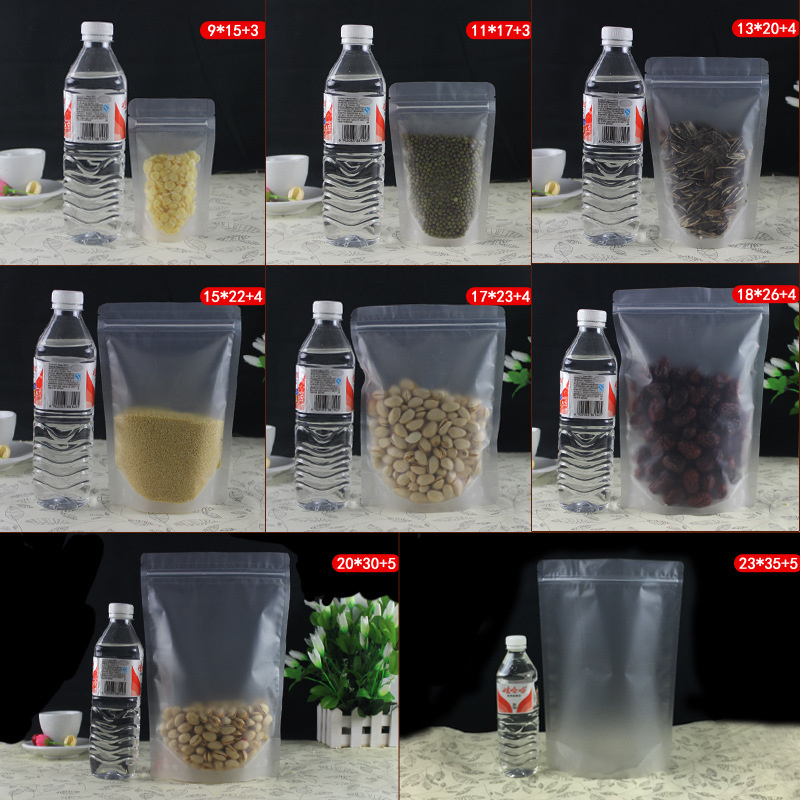 100 Pack Resealable Stand Up Bags Food Storage Bags Matte Clear Zipper Heat Seal Pouch with Tear Notch for Packaging Products Herbs Snack Tea