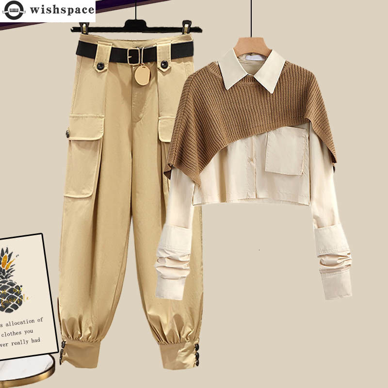 Women's Two Piece Pants Spring Elegant Set Knitted Shawl Shirt Casual Trousers Three Female Clothing Tracksuit 230202, Apricot pants
Women's Two Piece Pants Spring Elegant Set Knitted Shawl Shirt Casual Trousers Three Female Clothing Tracksuit 230202, Apricot pants