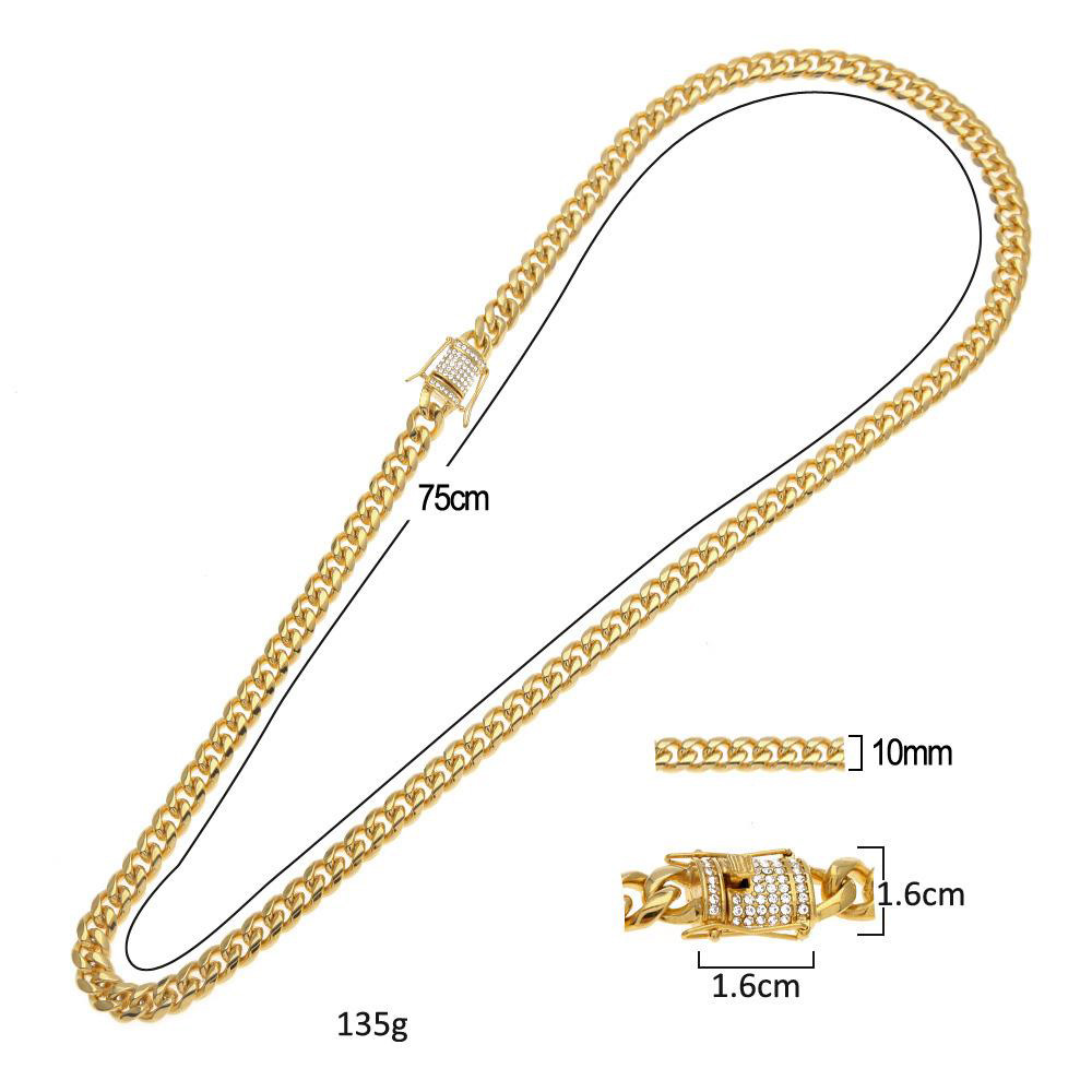 Stainless Steel Bracelets Necklace 24K Solid Gold Electroplate Casting Clasp W/Diamond Cuban Link Necklace & Bracelet For Men Curb Chains Jewelry Set 