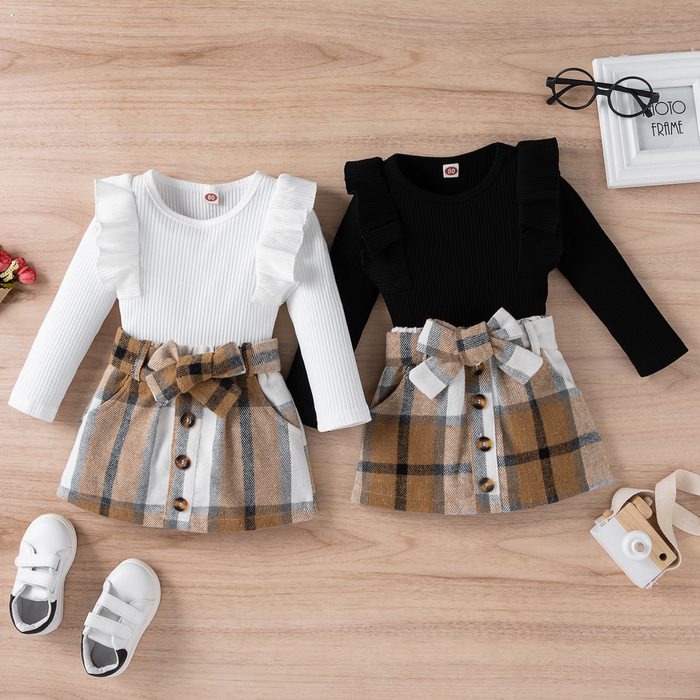 Clothing Sets Toddler Kids Girls 2 Pieces Outfit Long Sleeve Knitted Ribbed Solid Color Tops Bowknot Buttons Plaid Mini Skirt Set 9M4T 230202, White
Clothing Sets Toddler Kids Girls 2 Pieces Outfit Long Sleeve Knitted Ribbed Solid Color Tops Bowknot Buttons Plaid Mini Skirt Set 9M4T 230202, White