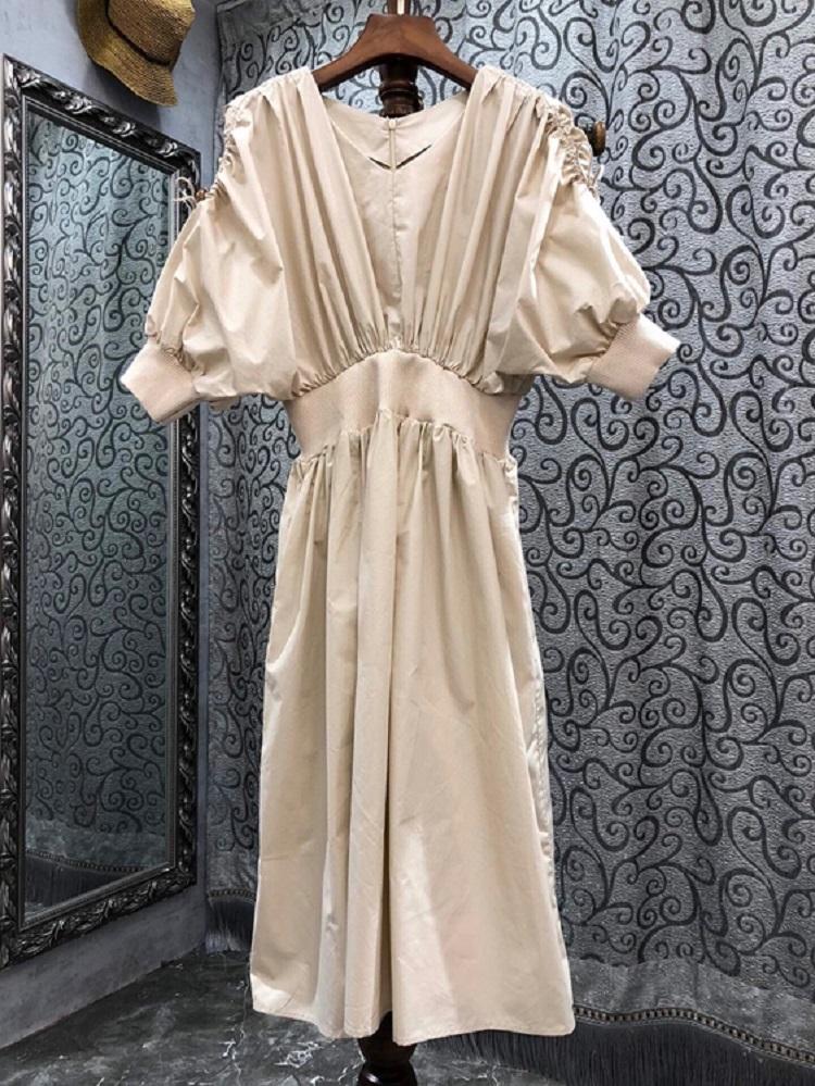 Party Dresses Cotton Dress 2023 Summer Style Women V-Neck Drawstring Deco Elastic Waist Short Sleeve Dark Blue Apricot Casual Lady, Khaki
Party Dresses Cotton Dress 2023 Summer Style Women V-Neck Drawstring Deco Elastic Waist Short Sleeve Dark Blue Apricot Casual Lady, Khaki