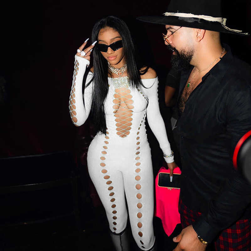 Women's 2023 New jumpsuits amp rompers Fashion Sexy Hollow out Perspective One Shoulder Long Sleeve One Piece Pants for Women