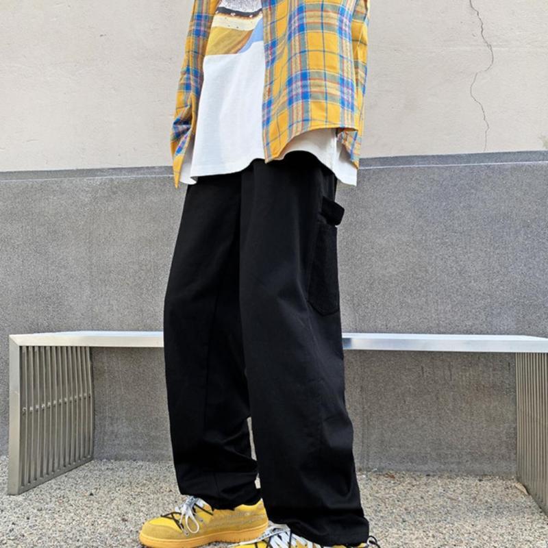 Men's Pants Trendy Cargo Soft Autumn Trousers Drawstring Elastic Waist Retro Warm, Black