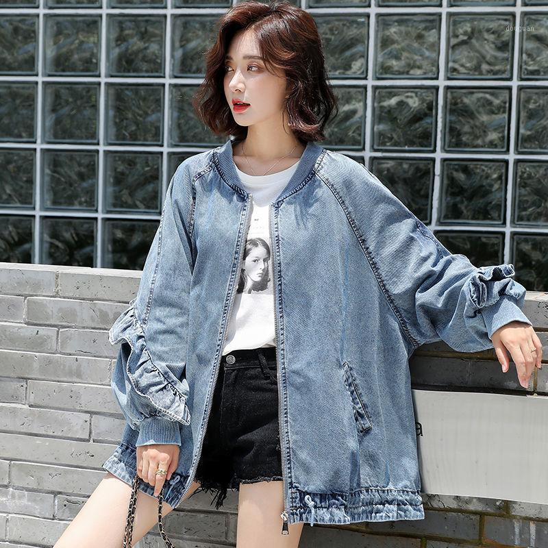 Women' Jackets Spring Autumn Women Korean Style Casual Fashion Denim Jacket O-neck Ruffle Zipper Mid-length Versatile Y323, Lan
Women' Jackets Spring Autumn Women Korean Style Casual Fashion Denim Jacket O-neck Ruffle Zipper Mid-length Versatile Y323, Lan