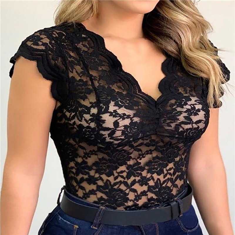 Women's Tanks Camis S-5XL Lace Blouses Shirts Sexy Club Female Acrylic Shirts Deep V Summer Fashon Tops Lace Sexy V Neck Sleeveless Fashon Top Y2