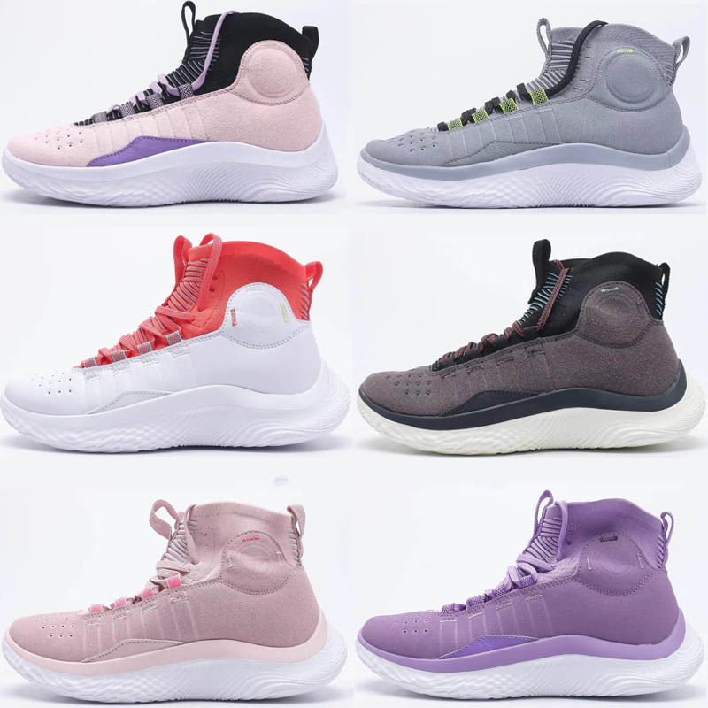 Curry 4 Flotro Men Running Shoes Pink Grey White Red Sneakers Mens Black Designer Trainers