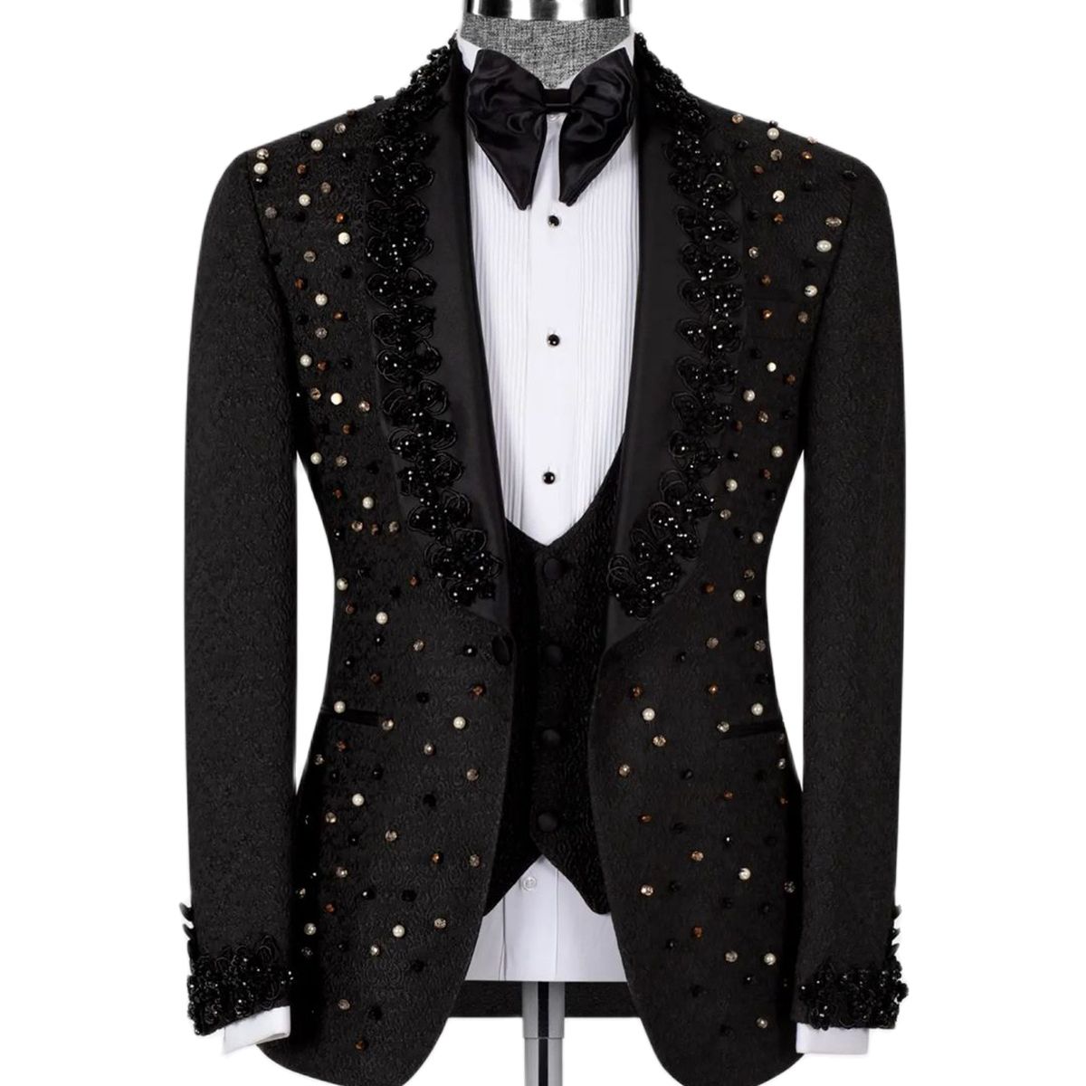 Luxury Men Tuxedos Tailor Made 2 Pieces One Button Crystal Beads Wedding Suits Formal Business Prom Party Tailored