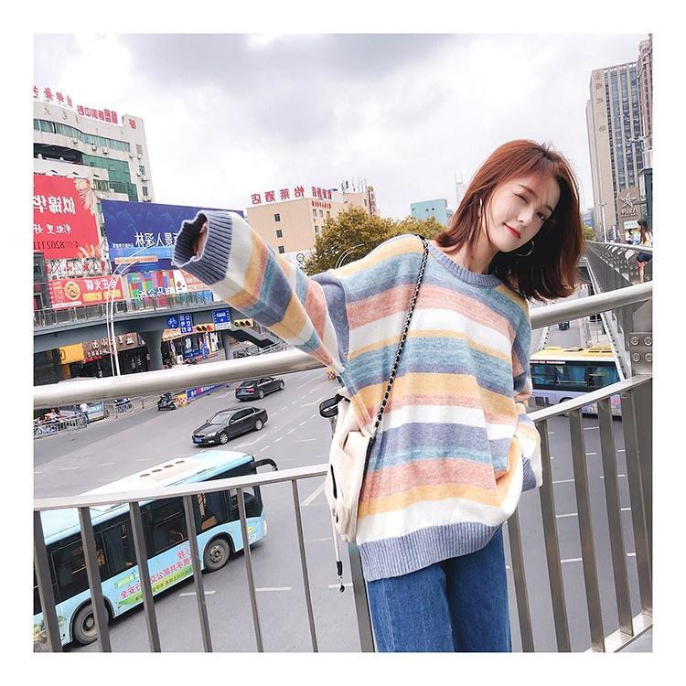 Women's Sweaters 2023 Fairy Small Fresh Super Fire Lazy Wind Net Red Color Striped Sweater Women Loose Korean Rainbow, Blue
Women's Sweaters 2023 Fairy Small Fresh Super Fire Lazy Wind Net Red Color Striped Sweater Women Loose Korean Rainbow, Blue