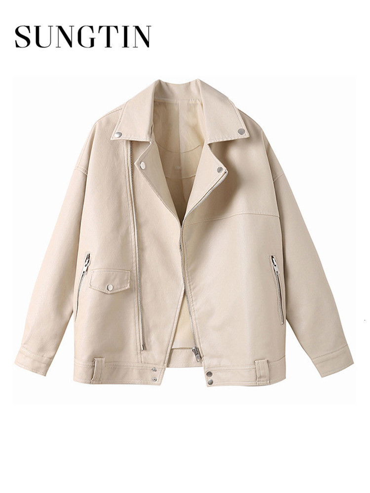 Women' Leather Faux Sungtin Autumn Beige Jacket Women Casual Oversized Motorcycle Biker Coat Female Soft PU Loose Outerwear 230202
Women' Leather Faux Sungtin Autumn Beige Jacket Women Casual Oversized Motorcycle Biker Coat Female Soft PU Loose Outerwear 230202