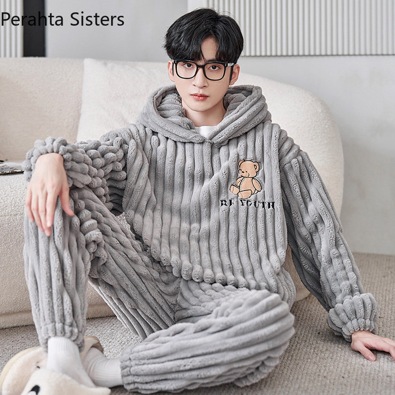 Men's Sleepwear Flannel Pajamas Set Autumn Winter Coral Fleece Long Sleeve Hooded House Clothes Male Home Wear Warm Suit 230202, 66119
Men's Sleepwear Flannel Pajamas Set Autumn Winter Coral Fleece Long Sleeve Hooded House Clothes Male Home Wear Warm Suit 230202, 66119