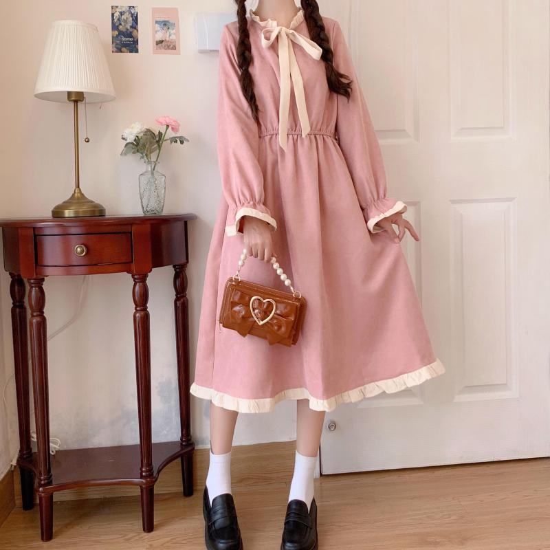 Casual Dresses Long Sleeve Dress Women Pink Kawaii Lolita Sweet Girl Japanese Style Retro Vintage Bow Spring Streetwear 
Casual Dresses Long Sleeve Dress Women Pink Kawaii Lolita Sweet Girl Japanese Style Retro Vintage Bow Spring Streetwear