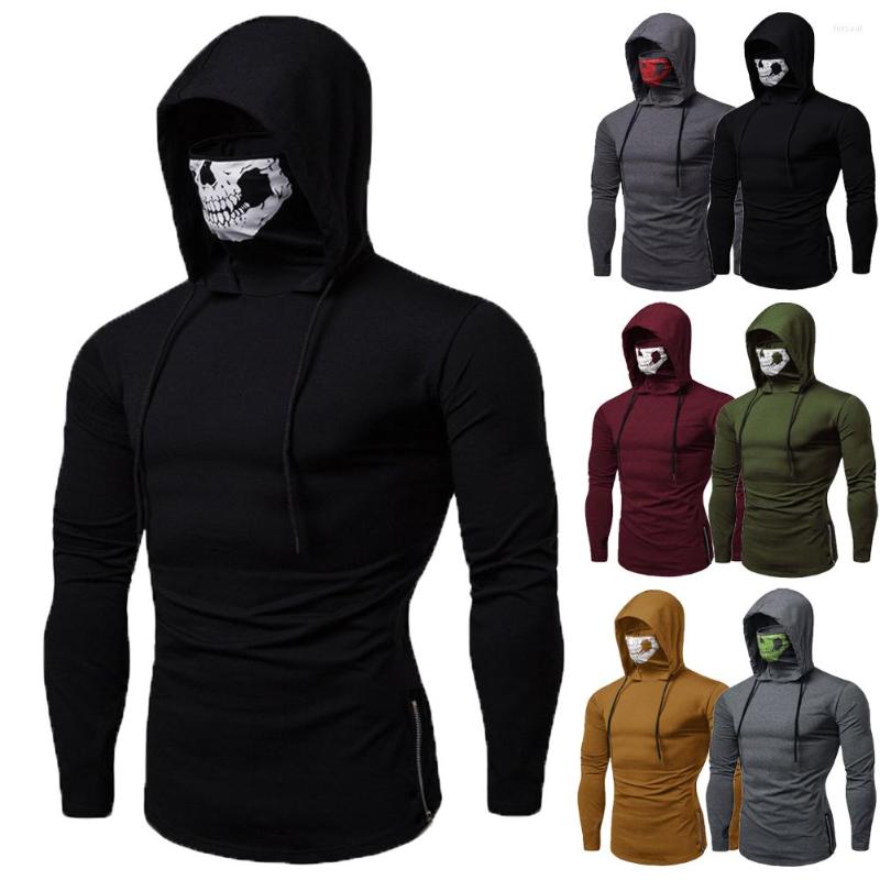Men's Hoodies Mens Gym Thin Hoodie Casual Long Sleeve With Mask Skull Sweatshirt Tops, As show the picture5
