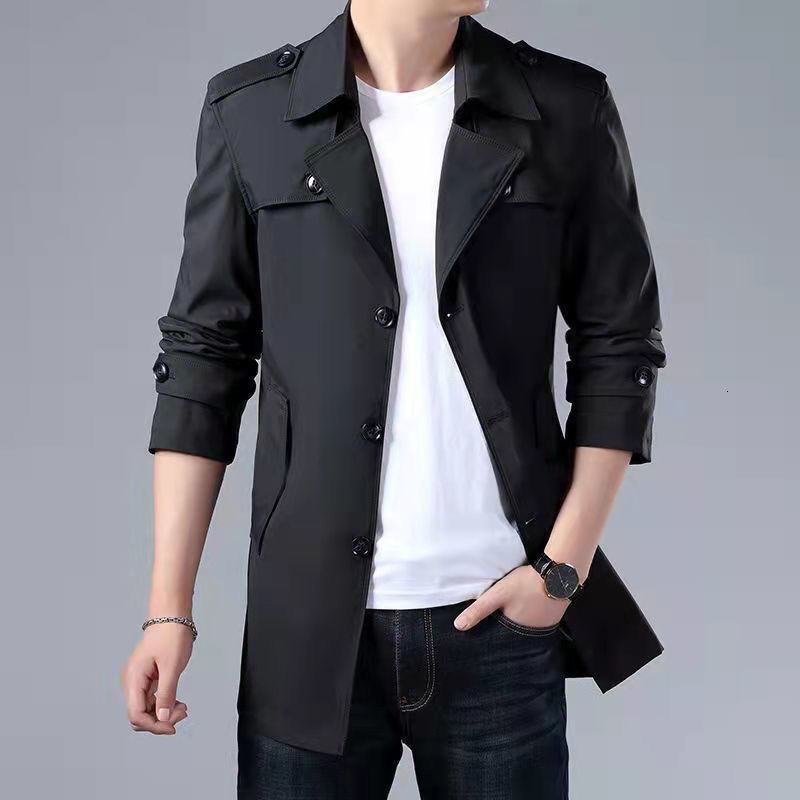 Men's Trench Coats Fashion woolen Solid Color Single Breasted Lapel Long Coat Jacket Casual Overcoat Spring and Autumn 230202