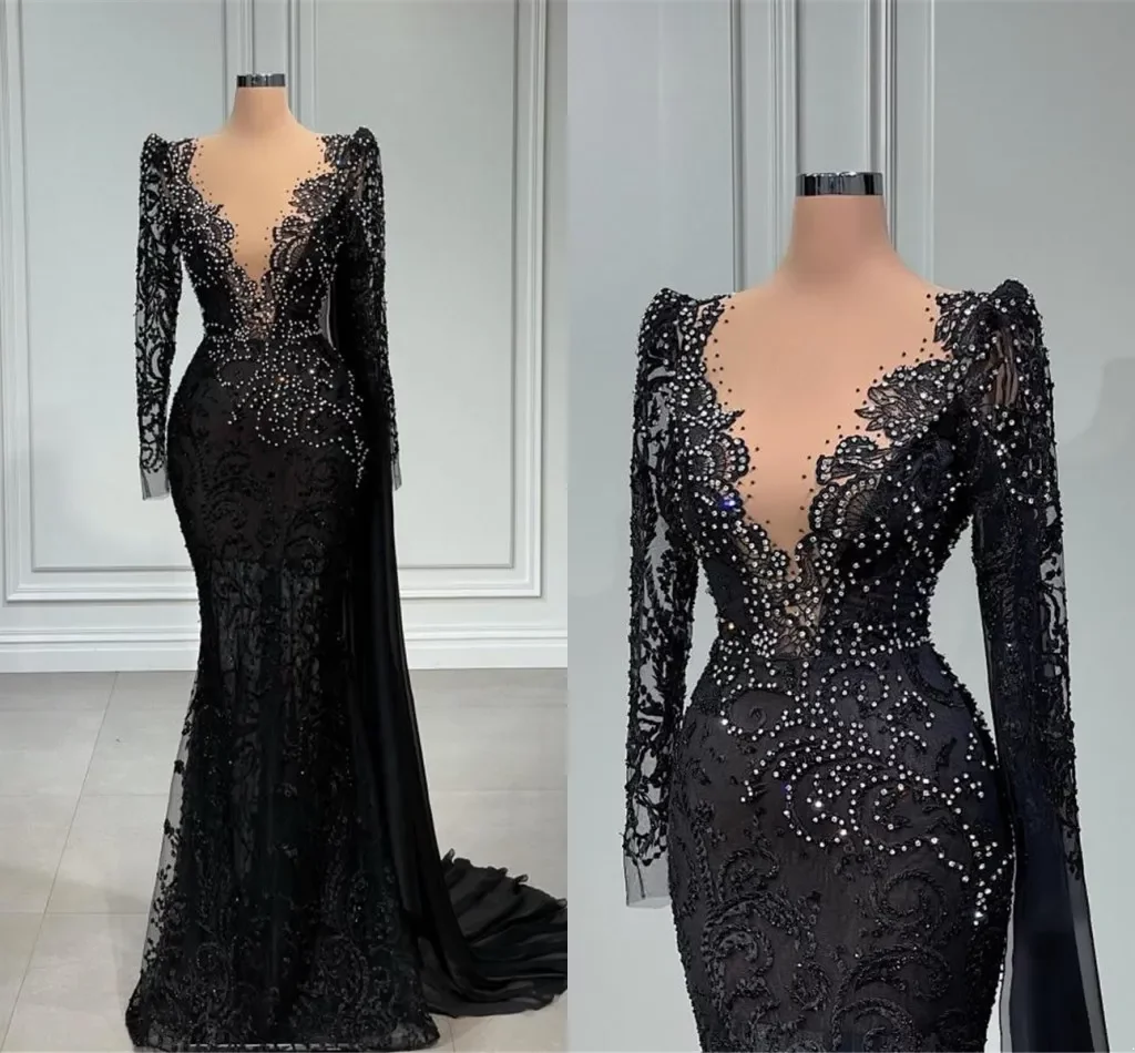 Vintage Black Lace Mermaid Evening Dresses with White Beads Sheer Deep V neck Long Sleeve Appliques Occasion Party Gowns Prom Vestidos BC14999, Hunter
Vintage Black Lace Mermaid Evening Dresses with White Beads Sheer Deep V neck Long Sleeve Appliques Occasion Party Gowns Prom Vestidos BC14999, Hunter
