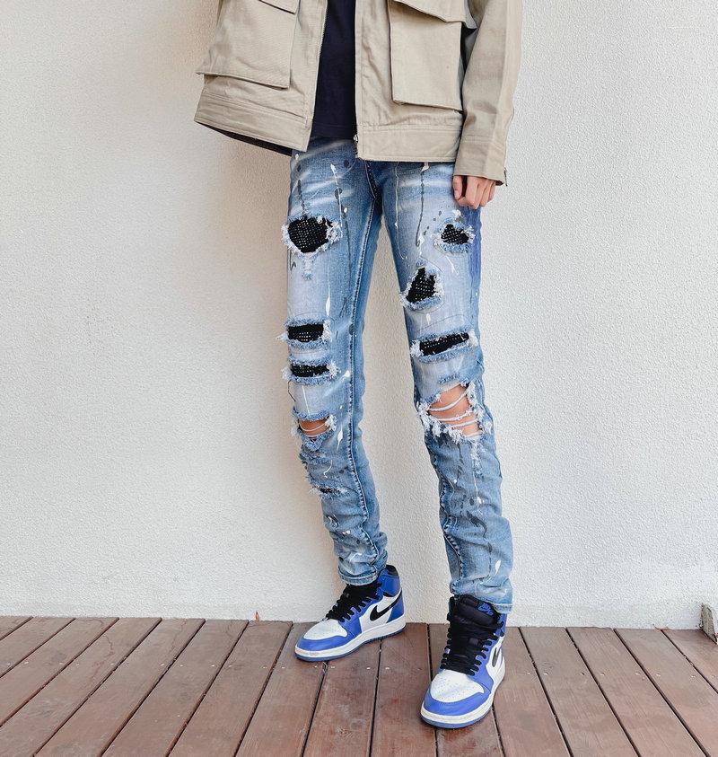 Men's Jeans Men's Rhinestone Crystal Patchwork Light Blue Ripped For Men Slim Fit Skinny Stretch Denim Pants Casual Trousers 563
Men's Jeans Men's Rhinestone Crystal Patchwork Light Blue Ripped For Men Slim Fit Skinny Stretch Denim Pants Casual Trousers 563