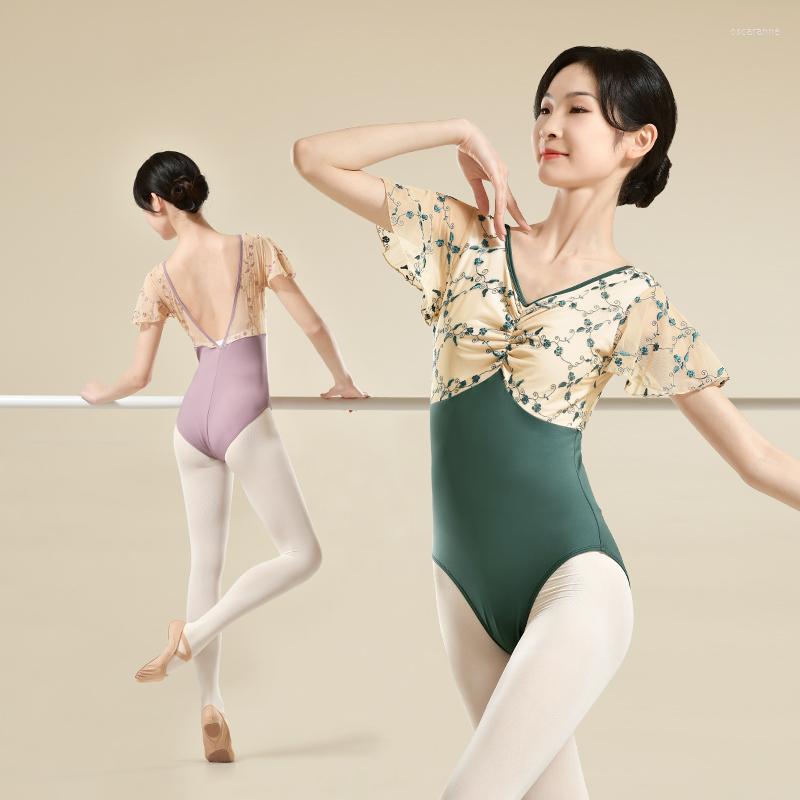 Stage Wear Woman Ballet Leotards Embroidery Short Sleeves Dance Nylon Splice V-neck Bodysuit Gymnastics, Green
Stage Wear Woman Ballet Leotards Embroidery Short Sleeves Dance Nylon Splice V-neck Bodysuit Gymnastics, Green