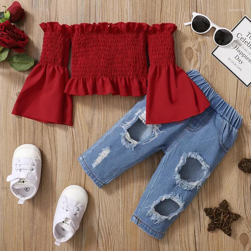 Clothing Sets Spring Autumn Girls 2 Pcs Set Toddler Blouse Jeans Kids Suit Baby Outfit Children Clothes Shoulderless Ruffle Hole 2-6Y, Red blue set
Clothing Sets Spring Autumn Girls 2 Pcs Set Toddler Blouse Jeans Kids Suit Baby Outfit Children Clothes Shoulderless Ruffle Hole 2-6Y, Red blue set