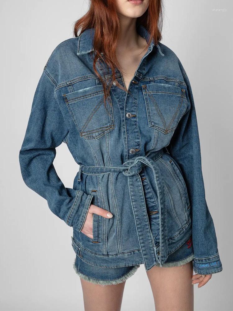 Women's Jackets Women's Back Po Letter Turn-Down Collar Denim Coat Long Sleeve Single Breasted Female Cardigan Jacket With Sashes
Women's Jackets Women's Back Po Letter Turn-Down Collar Denim Coat Long Sleeve Single Breasted Female Cardigan Jacket With Sashes