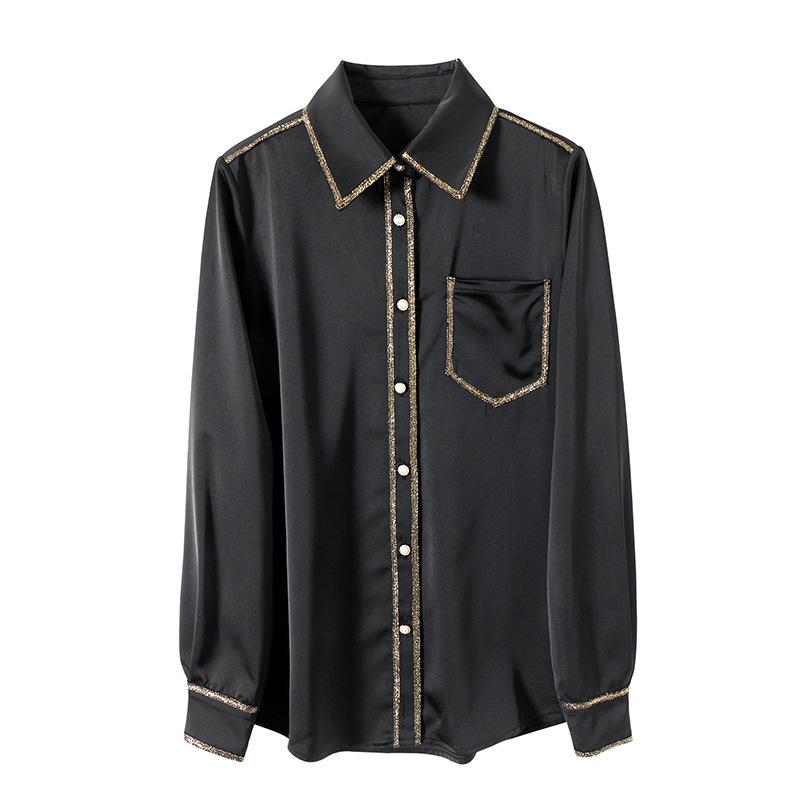 Women' Blouses & Shirts Blouse Women Satin Golden Edge Turn Down Collar Single-Breasted 2023 Spring Office Lady Polyester WomenWomen, Black
Women' Blouses & Shirts Blouse Women Satin Golden Edge Turn Down Collar Single-Breasted 2023 Spring Office Lady Polyester WomenWomen, Black