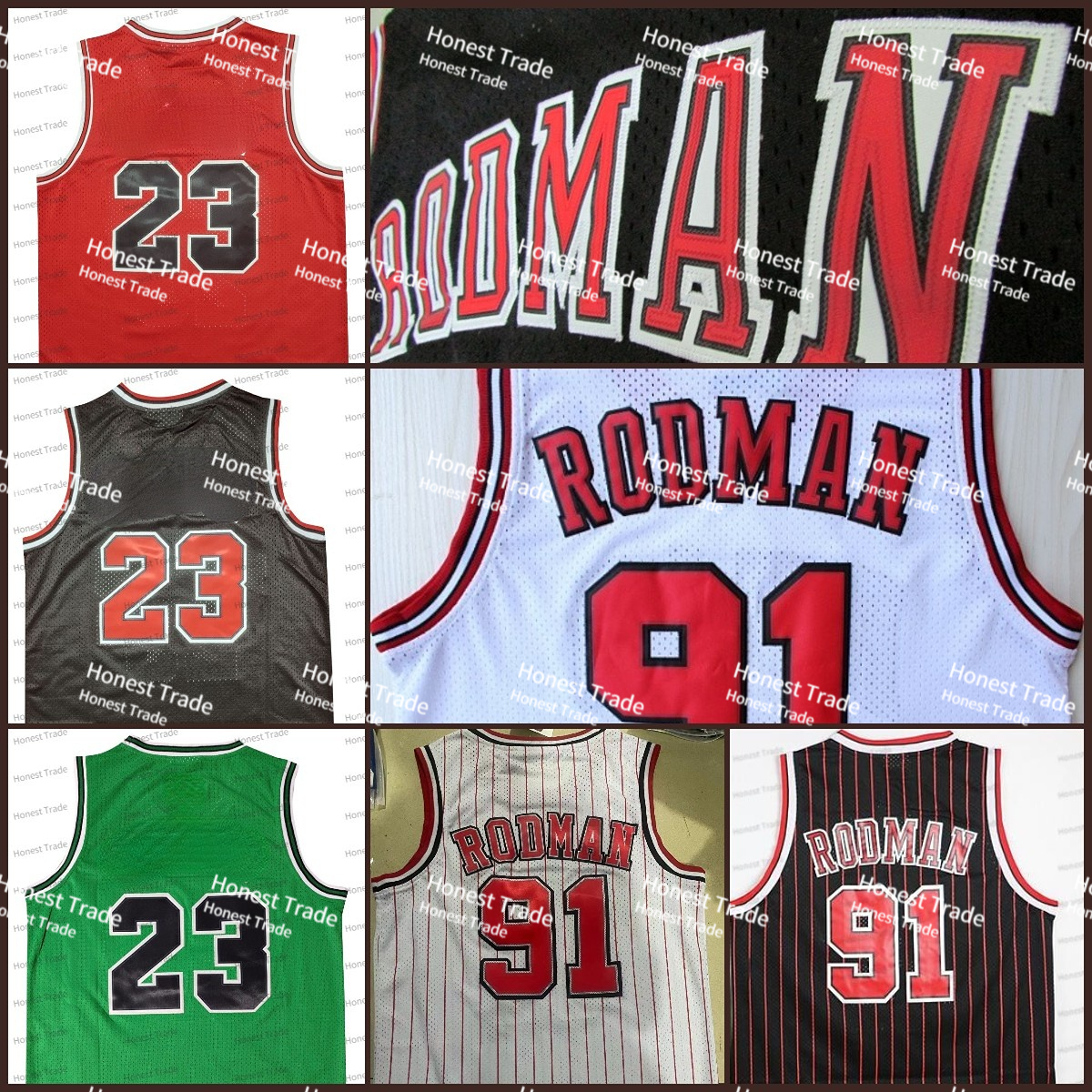 Retro 91 Dennis Rodman Basketball Jersey 23 Pippen 33 Green Mens Jersey Stitched Red Black Men Jersey Stitched 1997-98