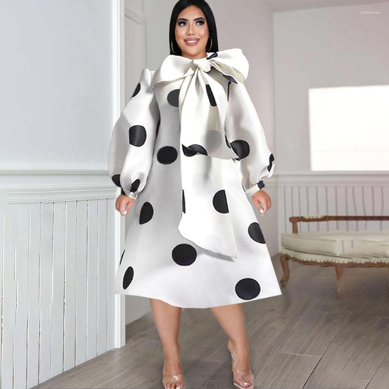 Polka Dot Print White Dress Women Big Bow Belt Puff Sleeve O Neck Summer Elegant Fashion Casual Loose Party Evening Dress
Polka Dot Print White Dress Women Big Bow Belt Puff Sleeve O Neck Summer Elegant Fashion Casual Loose Party Evening Dress