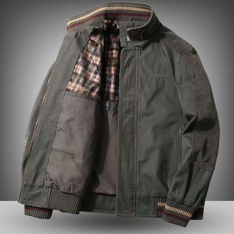 Men's Jackets Jacket Spring Autumn Casual Cotton Coat Loose Plus Size Clothing Stand Collar Middle Aged Male Top Man Apparel 230203, Khaki
Men's Jackets Jacket Spring Autumn Casual Cotton Coat Loose Plus Size Clothing Stand Collar Middle Aged Male Top Man Apparel 230203, Khaki