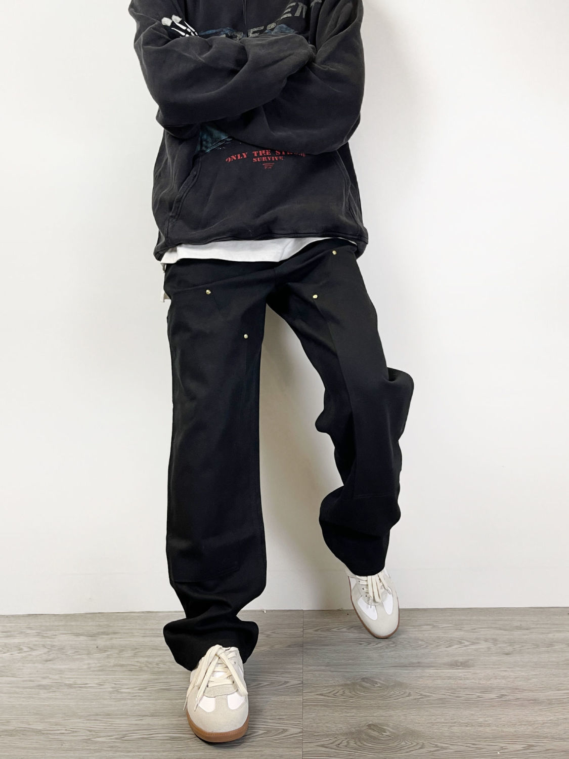 Mens Pants Loose Women Casual Cargo Pants Cotton Trousers with Pockets and Rivets, Black
Mens Pants Loose Women Casual Cargo Pants Cotton Trousers with Pockets and Rivets, Black