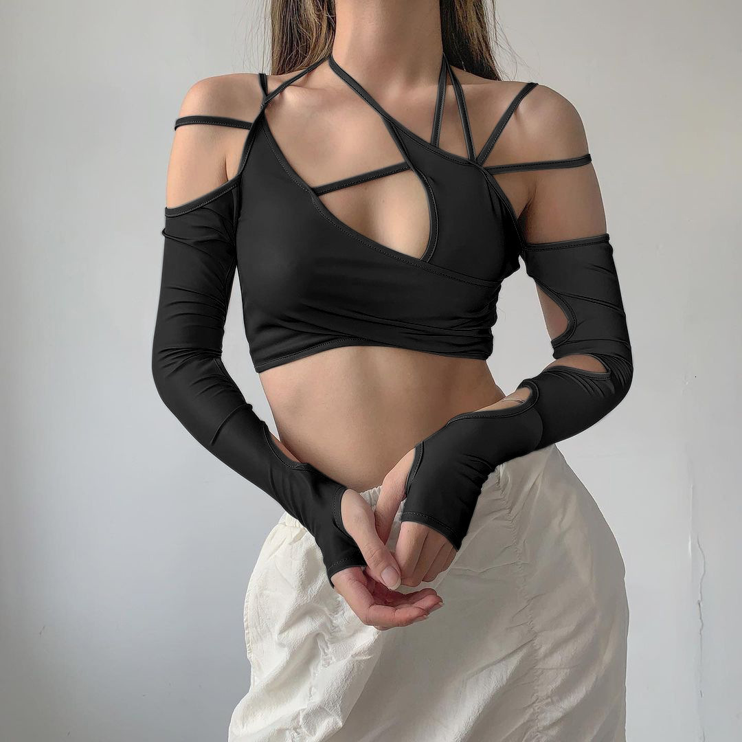Women's T-Shirt T Shirt Women Y2k Punk Women's Halter Tops Gothic Grey Girl Patchwork Long Sleeve Crop Tops Summer Sexy Cut Out Solid T-shirts 230203, A4
Women's T-Shirt T Shirt Women Y2k Punk Women's Halter Tops Gothic Grey Girl Patchwork Long Sleeve Crop Tops Summer Sexy Cut Out Solid T-shirts 230203, A4