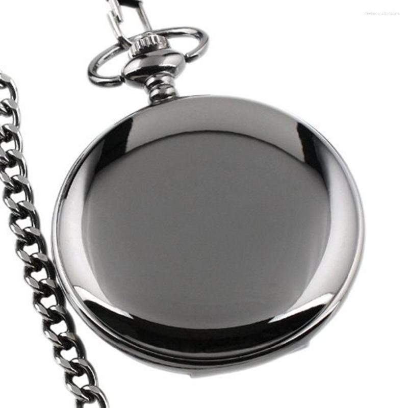 

Pocket Watches Classic Black Smooth Steampunk Watch Men With Fob Nacklace Chain Fashion Quartz Mens Womens Gift Reloj Bolsillo, Silver