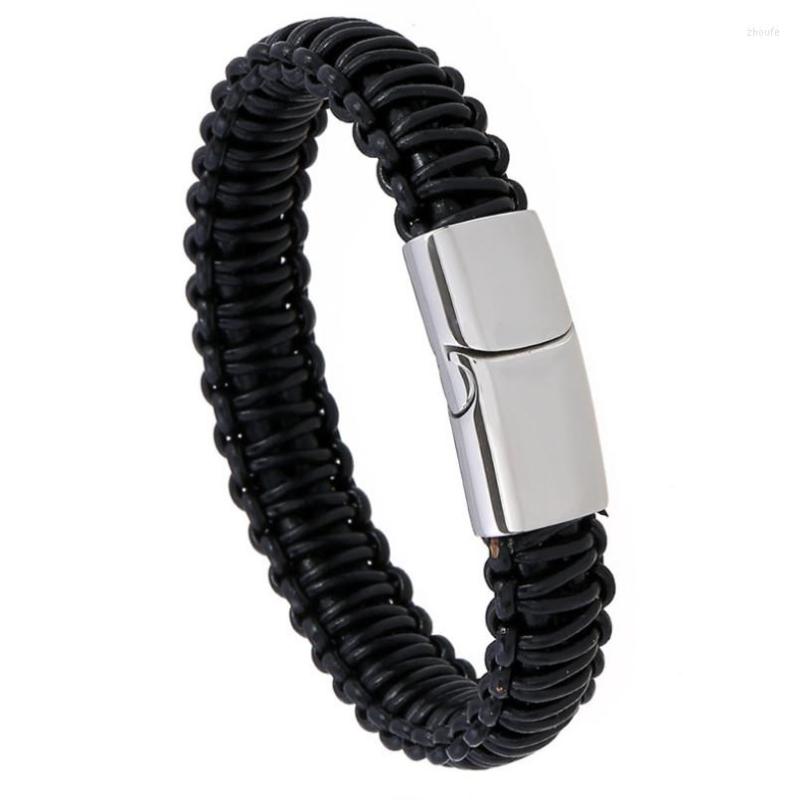 Bangle Fashion Black Genuine Leather Weave Titanium Stainless Steel Magnetic Clasp Charm Unisex Wristbands Jewelry
Bangle Fashion Black Genuine Leather Weave Titanium Stainless Steel Magnetic Clasp Charm Unisex Wristbands Jewelry