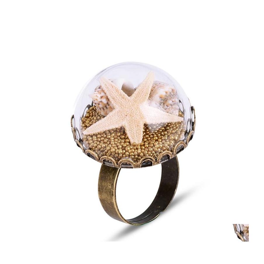 

With Side Stones Fashion 4 Styles Vintage Unique Adjustable Glass Rings Pearl Shell Starfish For Women Ladies Party Jewelry Handmade Otnxo