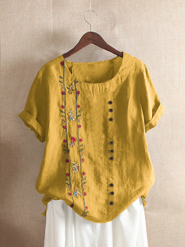 Women' Blouses Shirts 5XL Fashion Flower Embroidery Cotton Linen Shirt Casual Summer Women O-neck Short Sleeve White Pullover Top Elegant Street Blous 230203, 6361 green
Women' Blouses Shirts 5XL Fashion Flower Embroidery Cotton Linen Shirt Casual Summer Women O-neck Short Sleeve White Pullover Top Elegant Street Blous 230203, 6361 green