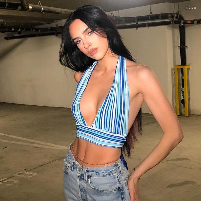 Women' Tanks Streetwear Summer Deep V Neck Striped Sexy Halter Tank Top Sleeveless Backless Crop Tops Tees Women Tie Up Beach Party 2023
Women' Tanks Streetwear Summer Deep V Neck Striped Sexy Halter Tank Top Sleeveless Backless Crop Tops Tees Women Tie Up Beach Party 2023