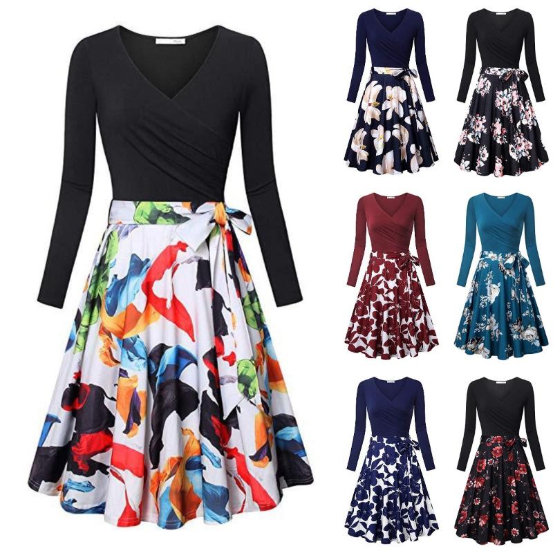 Casual Dresses Patchwork Floral Print Vintage Beach Female Clothing Black Bandage Robe Long Sleeve Elegant Vacation Dress Woman, Leaves on white
Casual Dresses Patchwork Floral Print Vintage Beach Female Clothing Black Bandage Robe Long Sleeve Elegant Vacation Dress Woman, Leaves on white