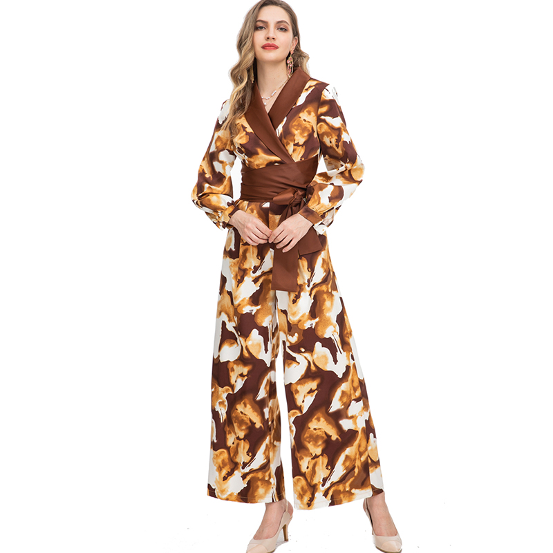 Women's Runway Jumpsuits& Rompers Sexy V Neck Long Sleeves Printed Elegant Fashion Pants with Belt, Multi
Women's Runway Jumpsuits& Rompers Sexy V Neck Long Sleeves Printed Elegant Fashion Pants with Belt, Multi