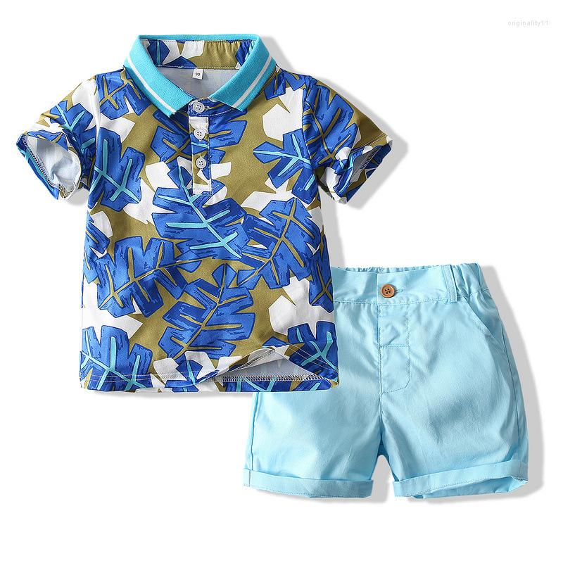 Clothing Sets Summer Kids Suits Contrast Baby Boys Short Sleeved T-Shirts Pants For 1-6 Years, Blue